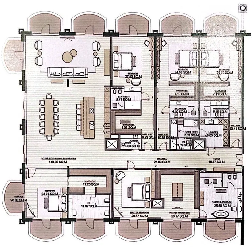 Raffles The Palm Dubai 4 bed floor plan, 6,914 sqft