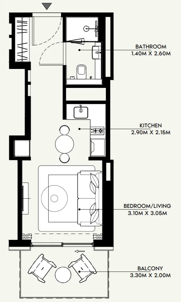 Azizi Venice Studio floor plan, 381 sqft