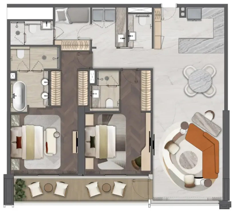 Mas Barsha Residency 2 bed floor plan, 1,551 sqft