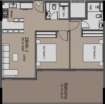 Golden Woods Albab Views 2 bed floor plan, 1,084 sqft