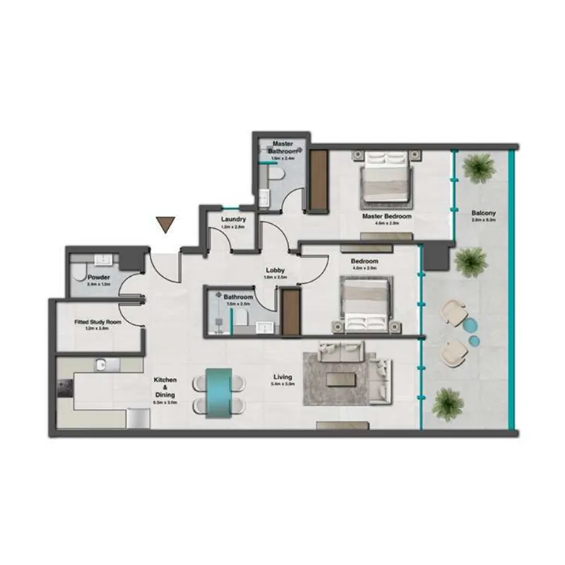 Sky Hills Residence 3 2 bed floor plan, 1,321 sqft