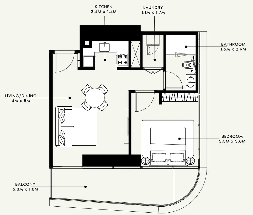 Azizi Milan 1 bed floor plan, 758 sqft