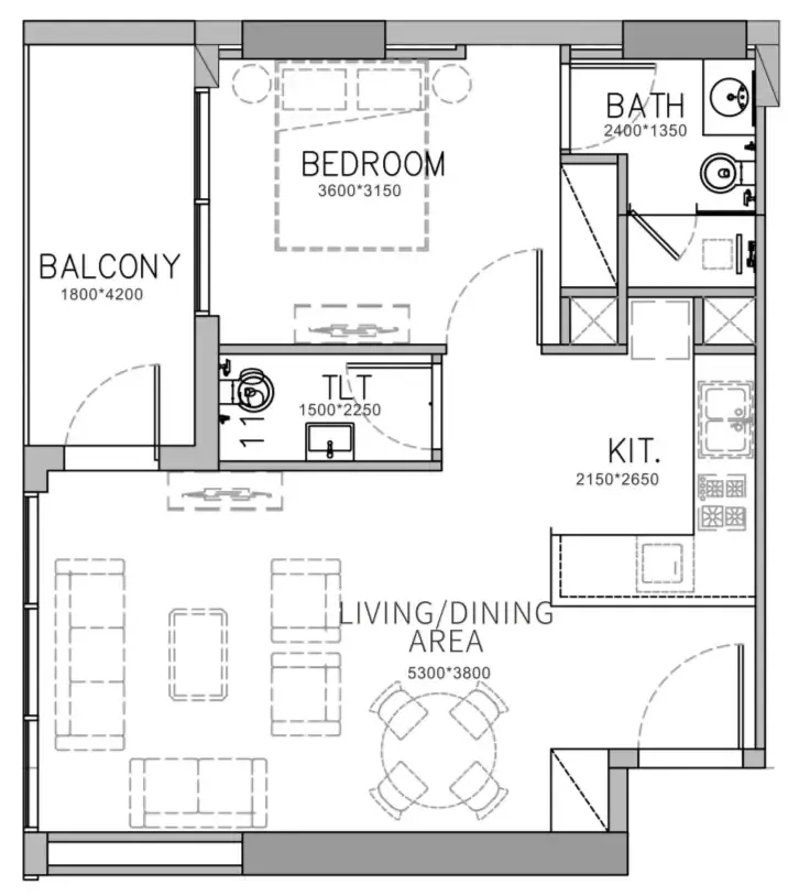 Stamn Yuni 1 bed floor plan, 676 sqft