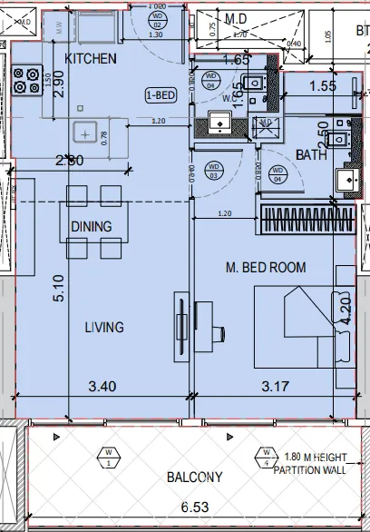 Binghatti Amberhall 1 bed floor plan, 720 – 1,536 sqft