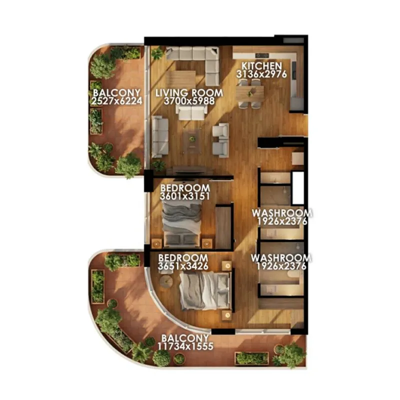 Zenith D1 2 bed floor plan, 1,429 sqft