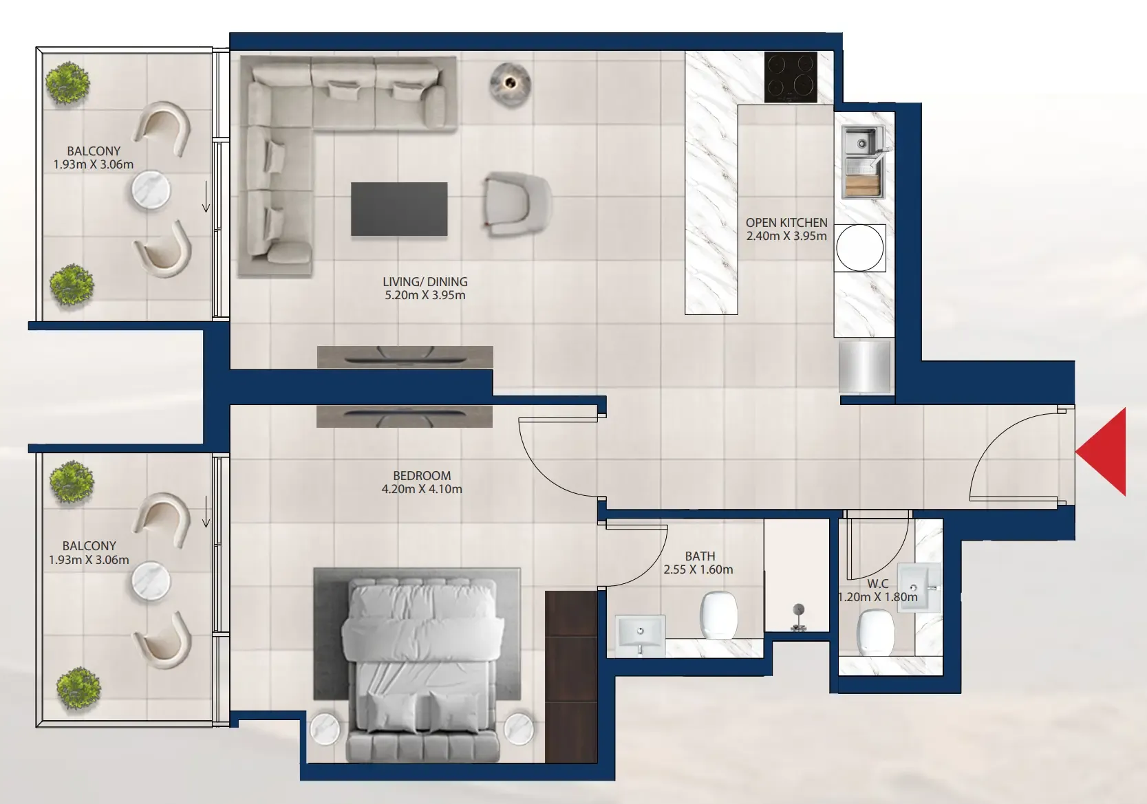 Al Vista 1 bed floor plan, 828 sqft
