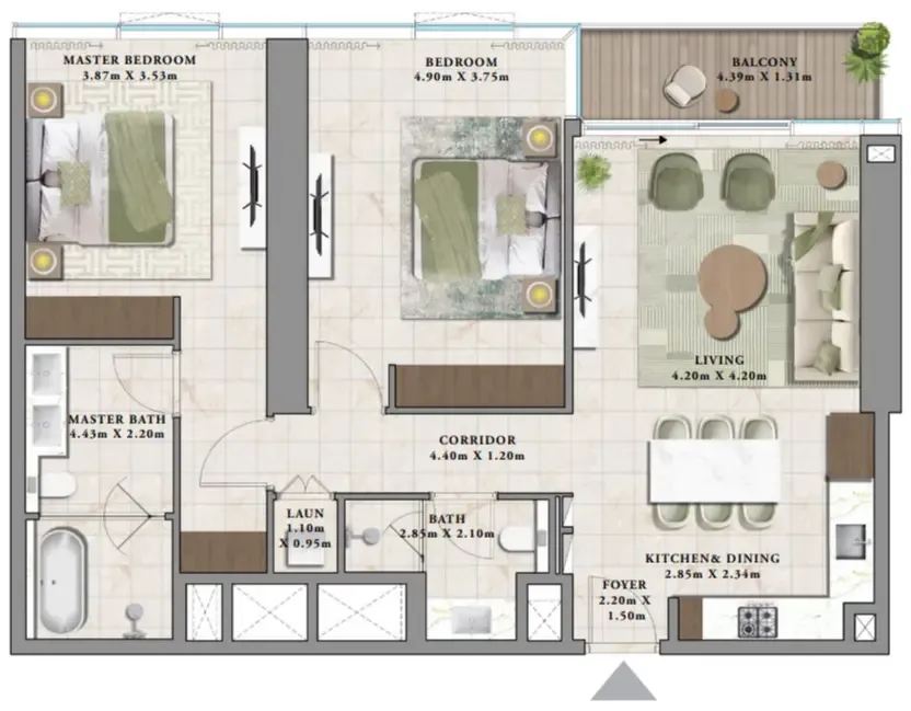 Avarra by Palace 2 bed floor plan, 1,213 sqft