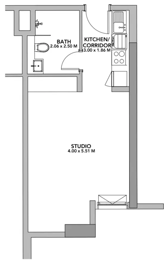 Blue Pearls Studio floor plan, 514 sqft