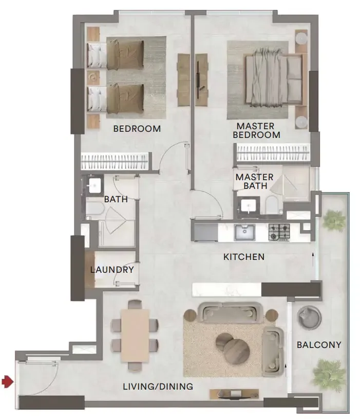 Urban - Park Residences 2 bed floor plan, 1,171 sqft