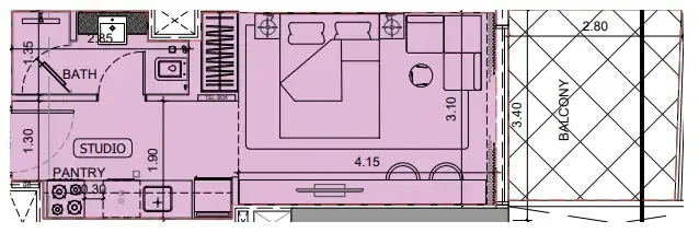 Project Maybach Studio floor plan, 390 sqft