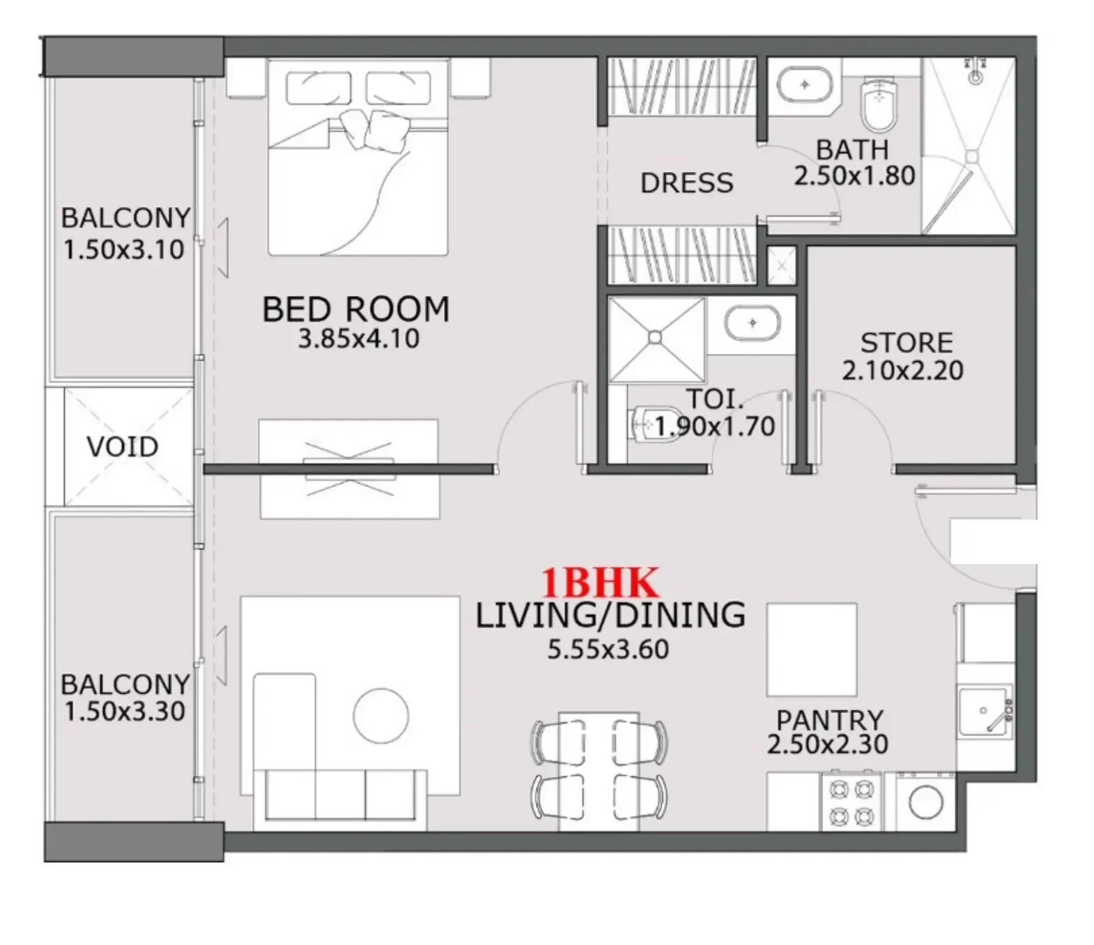Provenza Residences 1 bed floor plan, 810 sqft