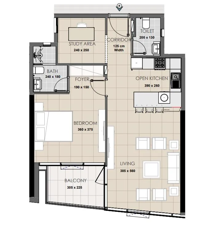 Palatium Residence 1 bed floor plan, 809 sqft