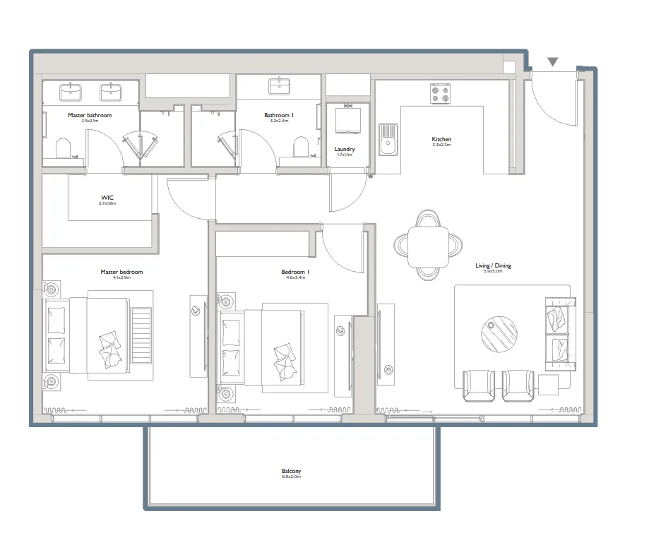 Serenia District East Residences 2 bed floor plan, 1,385 sqft