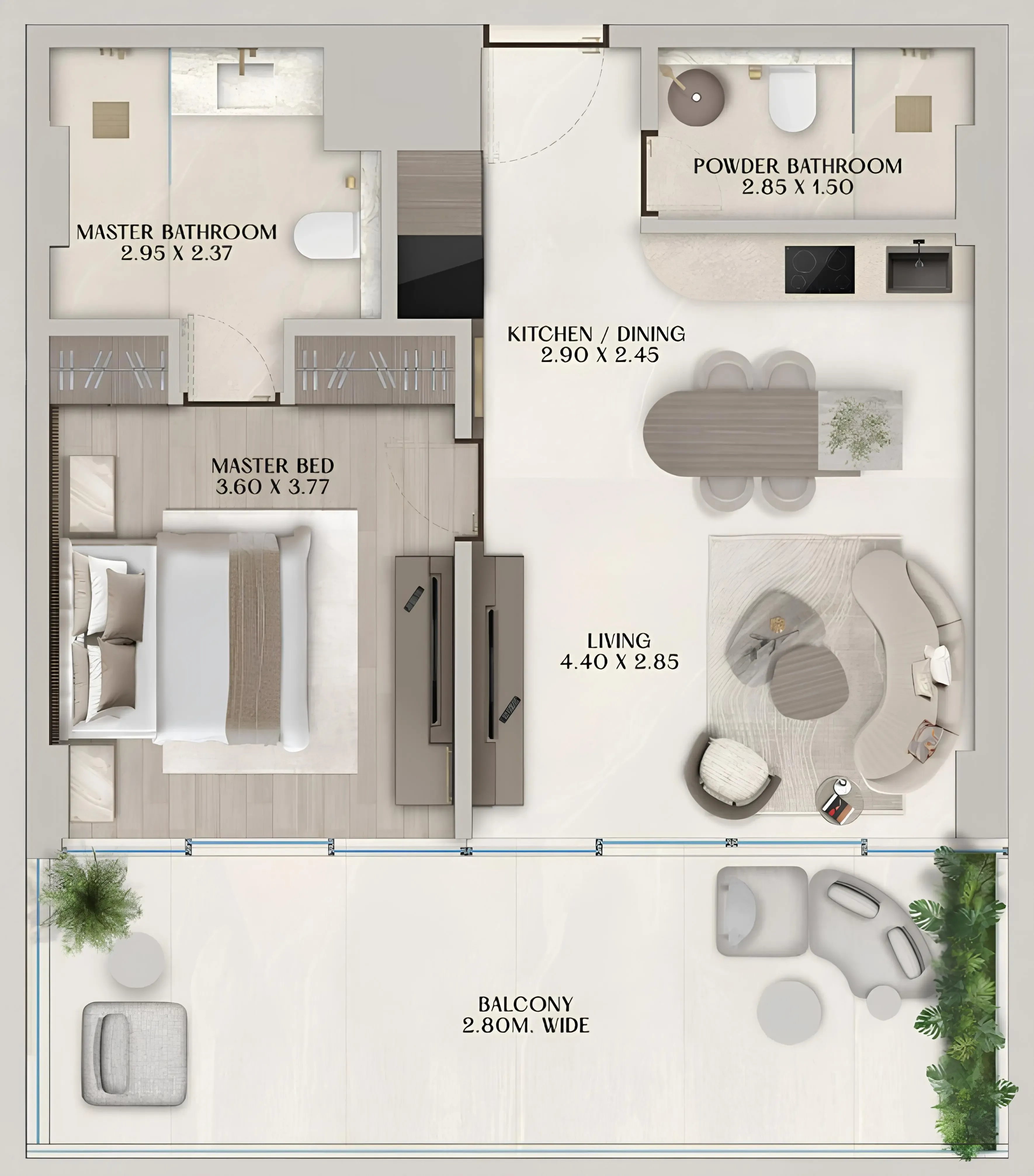 Soléva Beach Residences 1 bed floor plan, 898 sqft