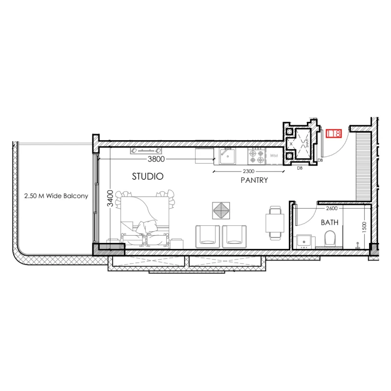 Al Haseen Residences 5 Studio floor plan, 458 sqft