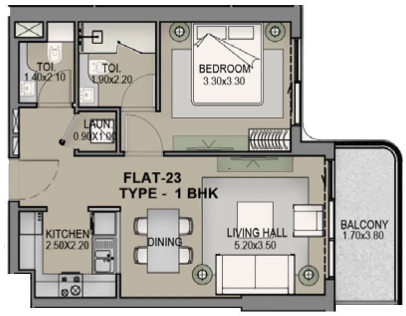Helvetia Residences 1 bed floor plan, 659 sqft
