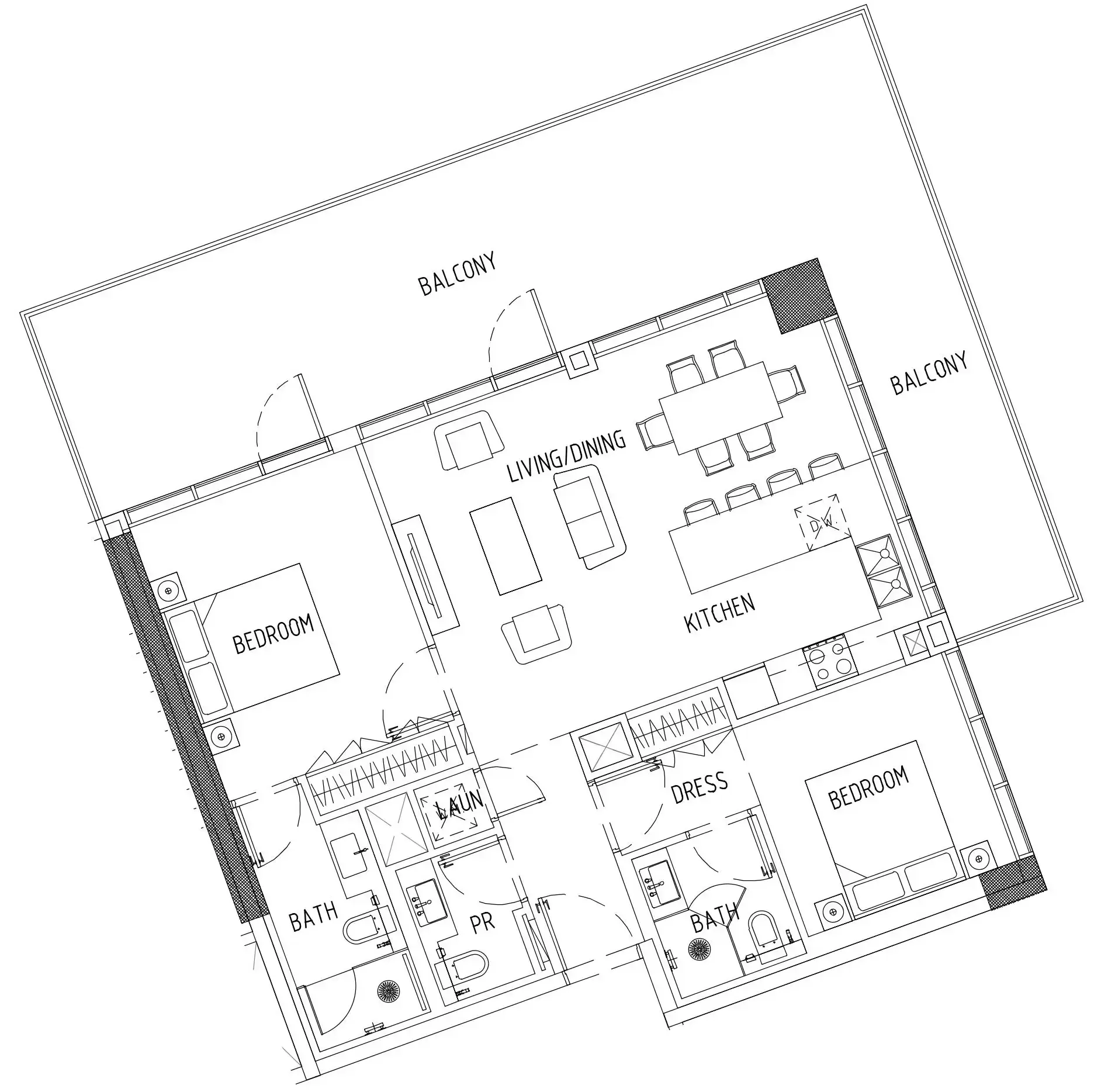 Damac District 2 bed floor plan, 1,403 sqft