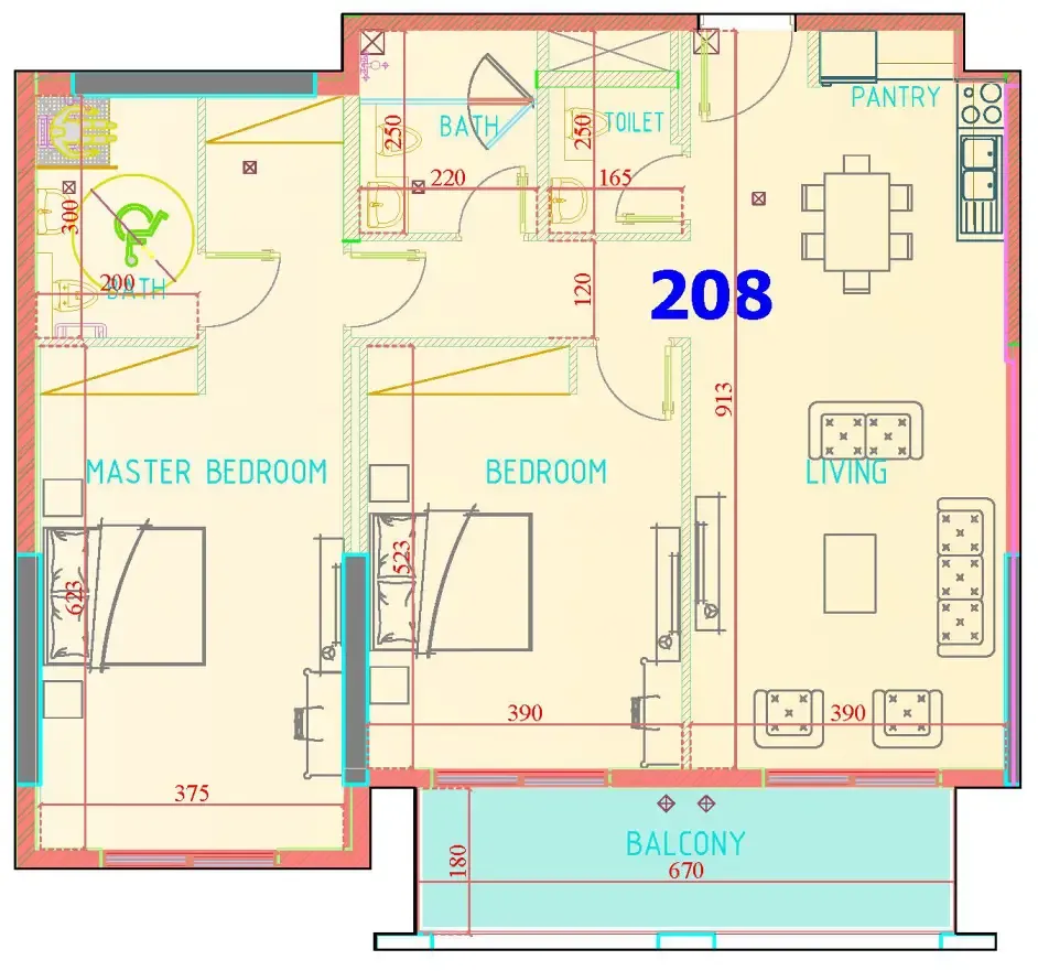 Carmel Residence 2 bed floor plan, 1,360 sqft
