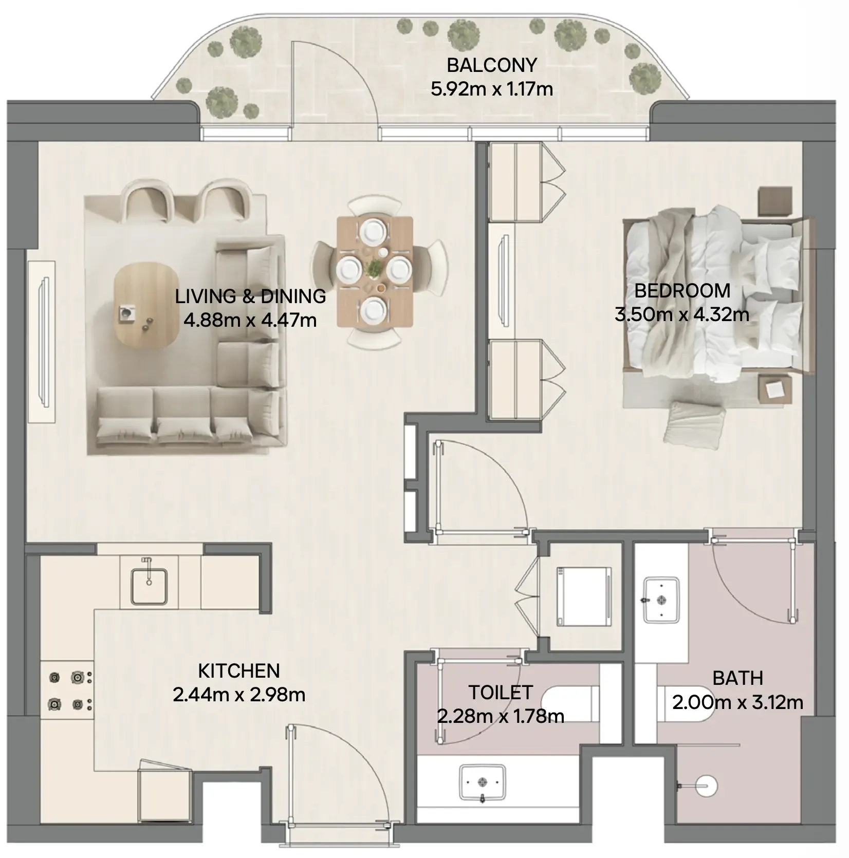 Mirasol II 1 bed floor plan, 799 sqft