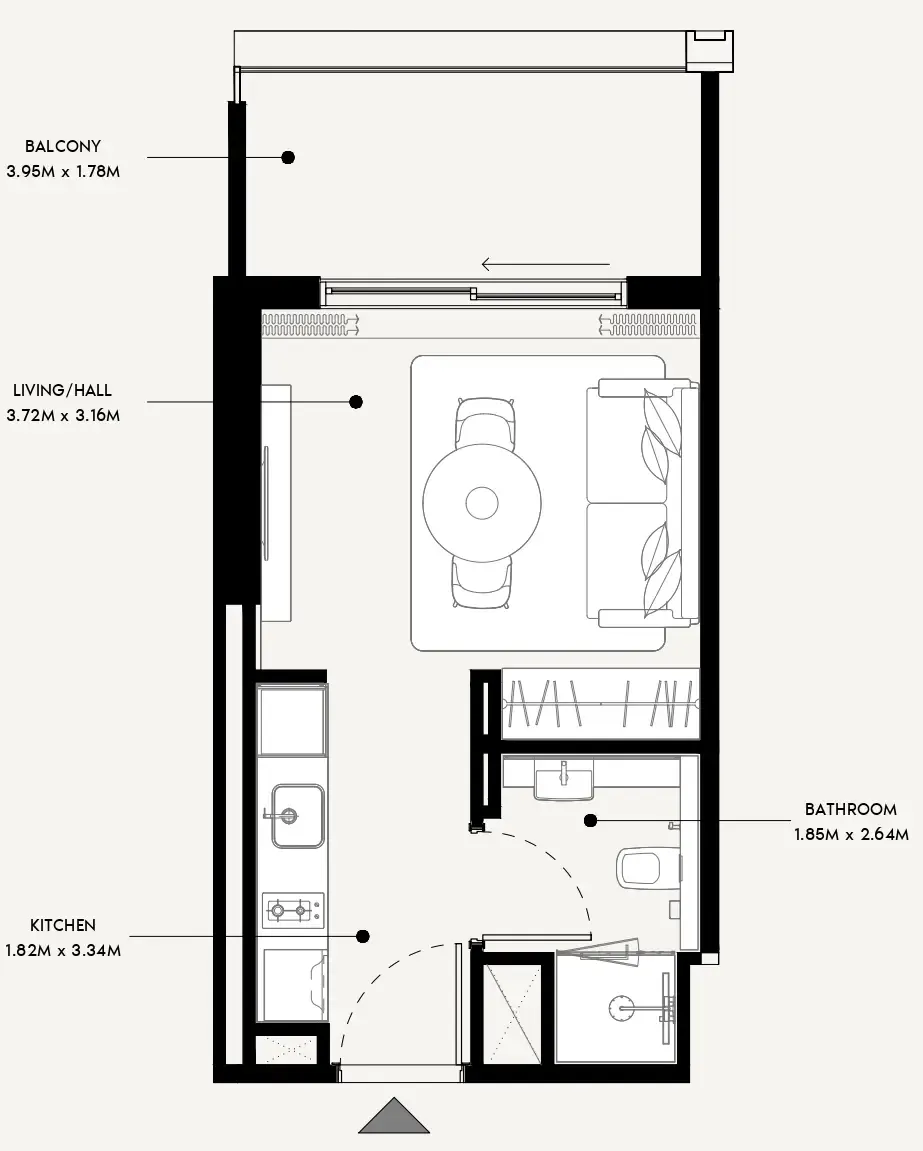 Azizi Venice Studio floor plan, 356 sqft