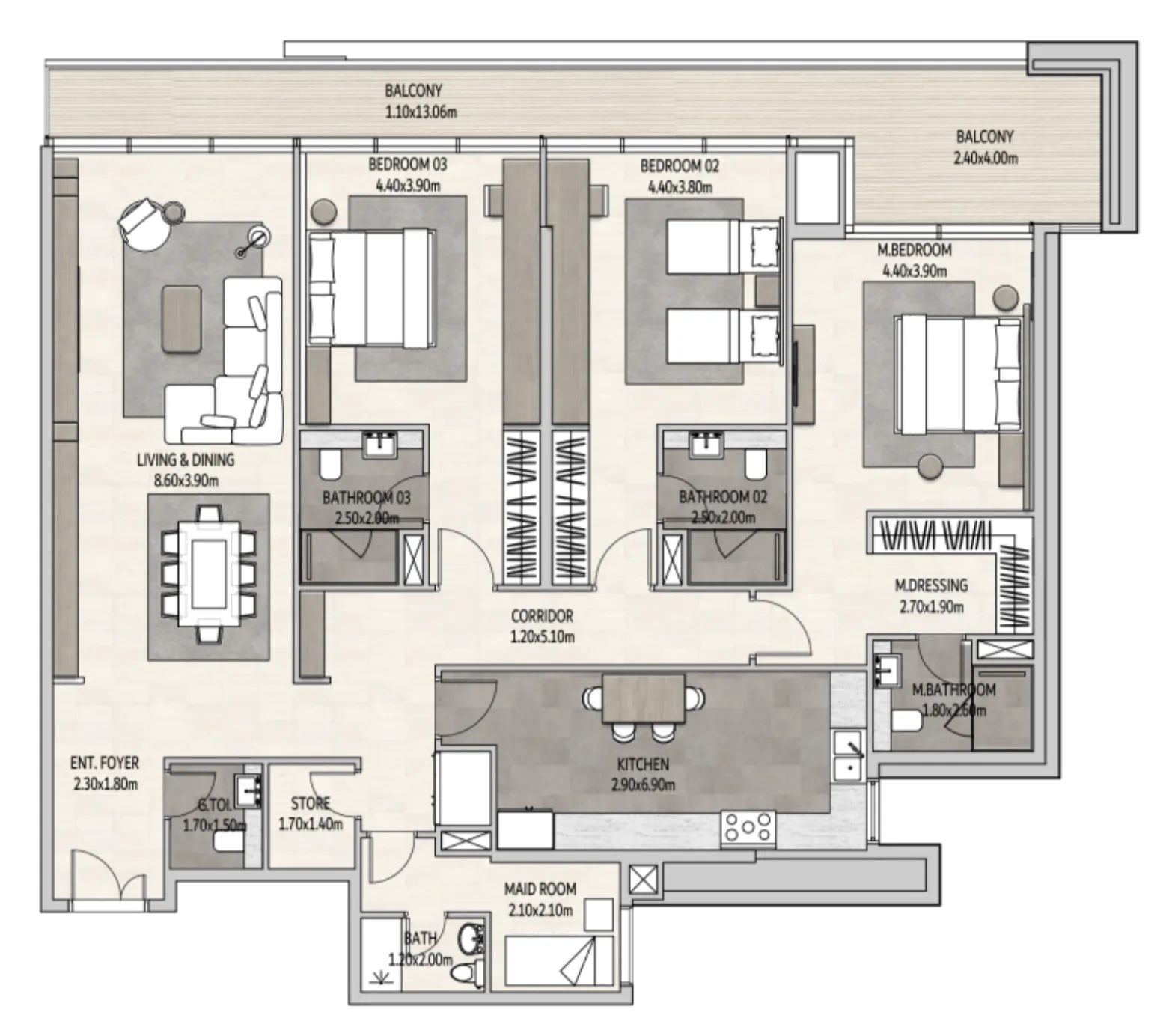 Vista Del Mar 3 bed floor plan, 2,278 sqft