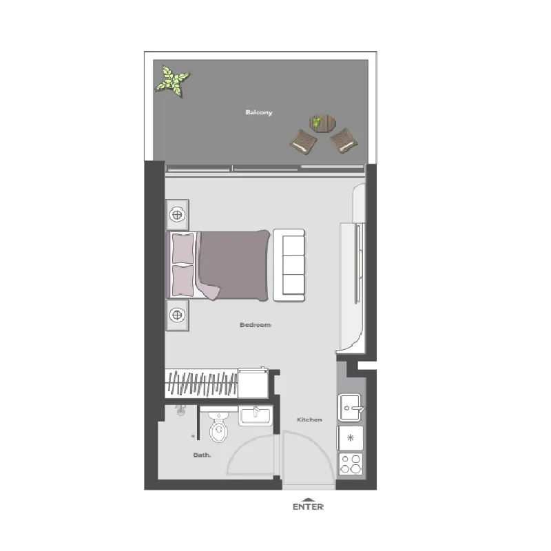 Arib Collection Studio floor plan, 509 sqft