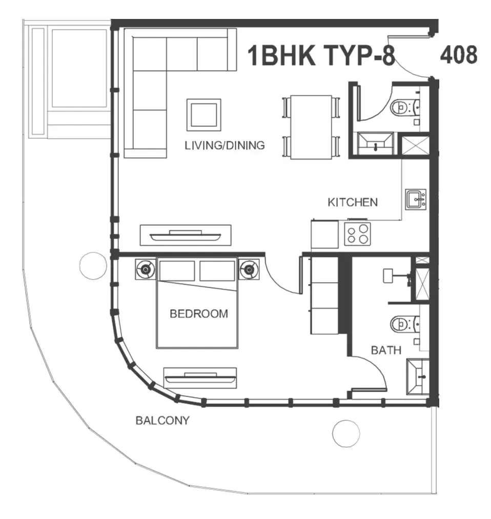 Interstellar Tower 1 bed floor plan, 950 sqft