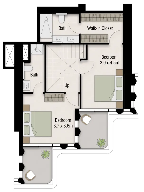 One B Tower 2 bed floor plan, 1,611 sqft