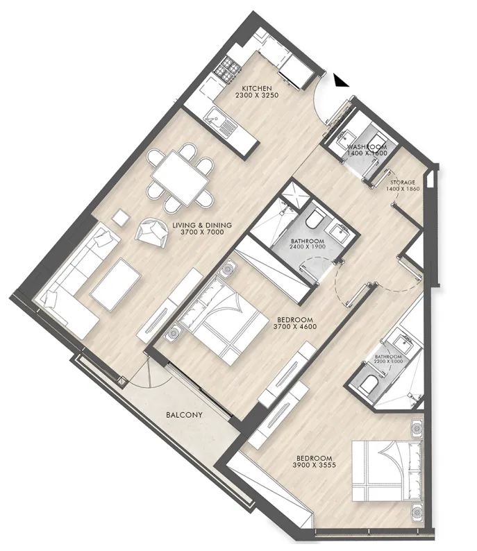 Capital Horizon Terraces 2 bed floor plan, 1,173 sqft