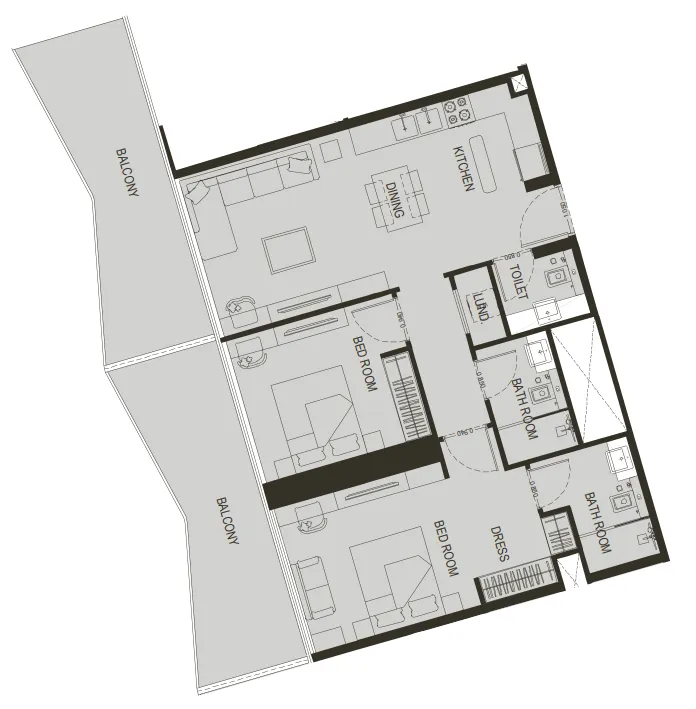 Binghatti Haven 2 bed floor plan, 1,253 sqft
