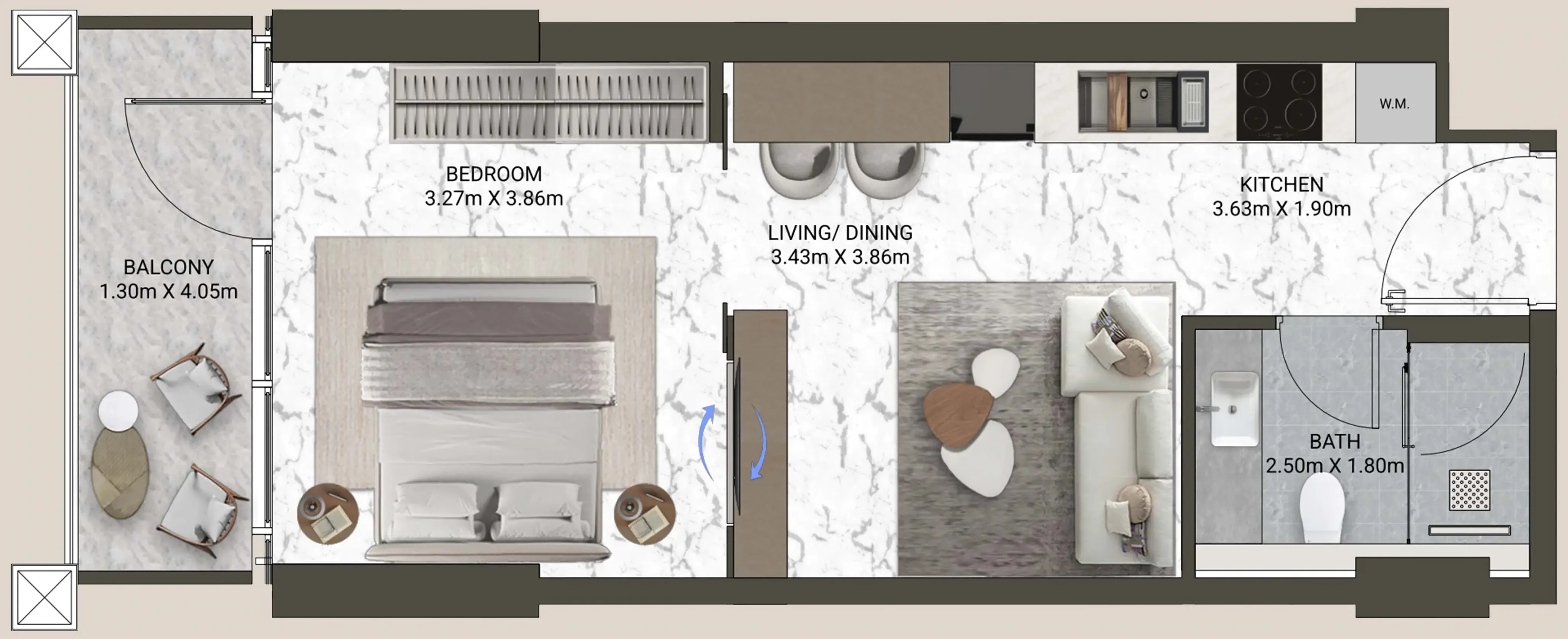 V-Suites Studio floor plan, 485 sqft