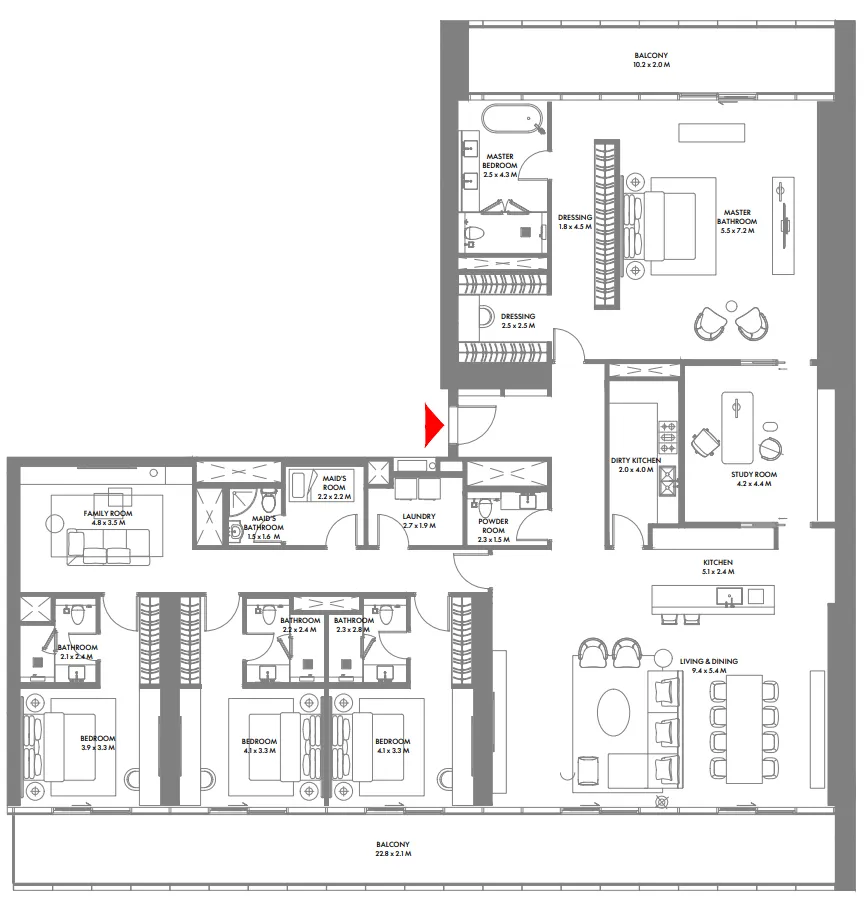 W The Residences by Arada 4 bed floor plan, 4,177 – 4,180 sqft