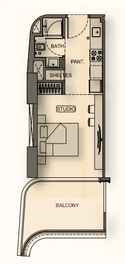 Binghatti Hillside Studio floor plan, 416 sqft