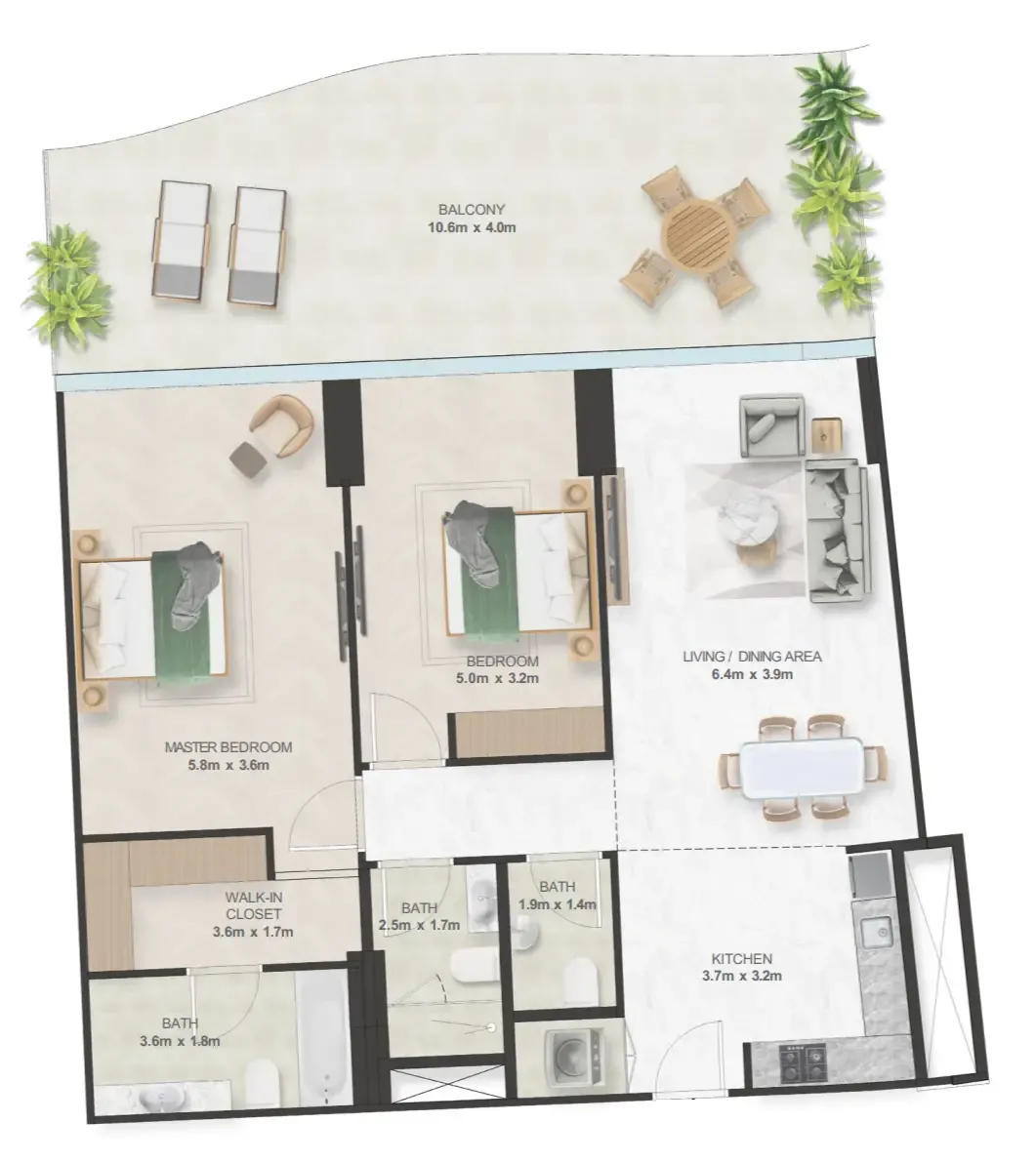 Oystra 2 bed floor plan, 1,641 sqft