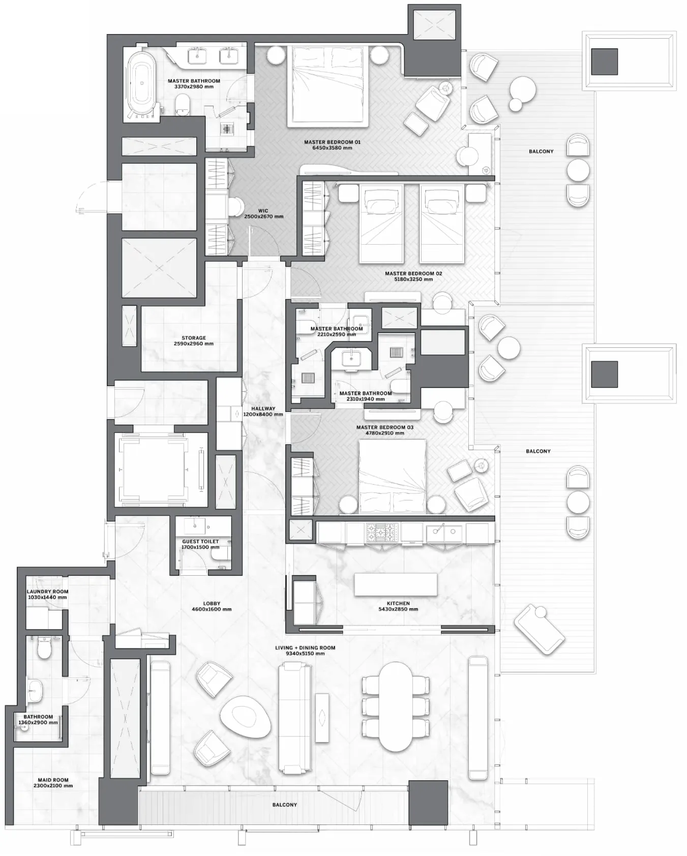 DaVinci 3 bed floor plan, 2,671 sqft