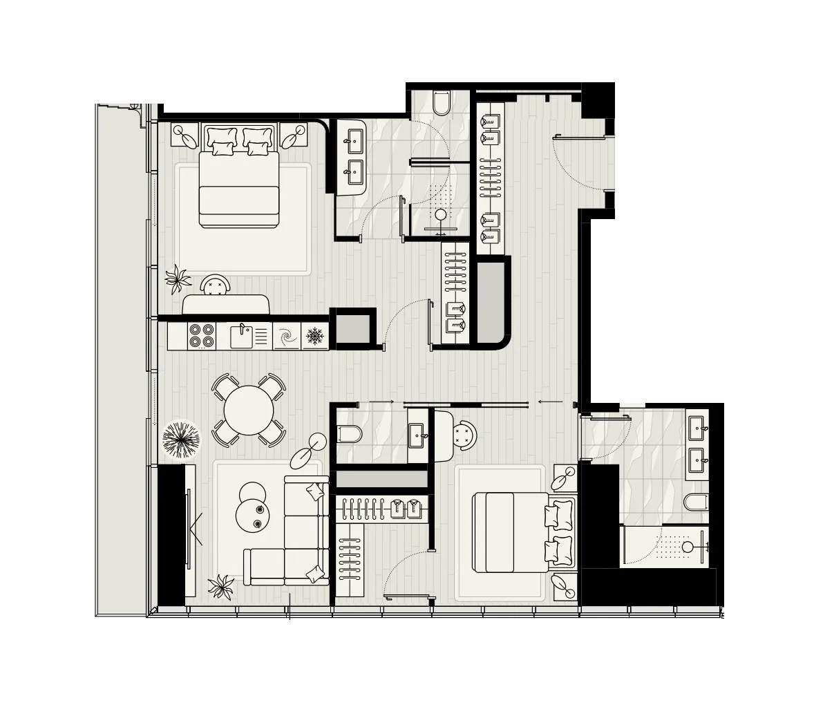 Iconic Tower 2 bed floor plan, 1,335 sqft