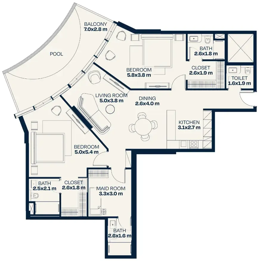 Trussardi Residences Phase Two 2 bed floor plan, 1,774 sqft