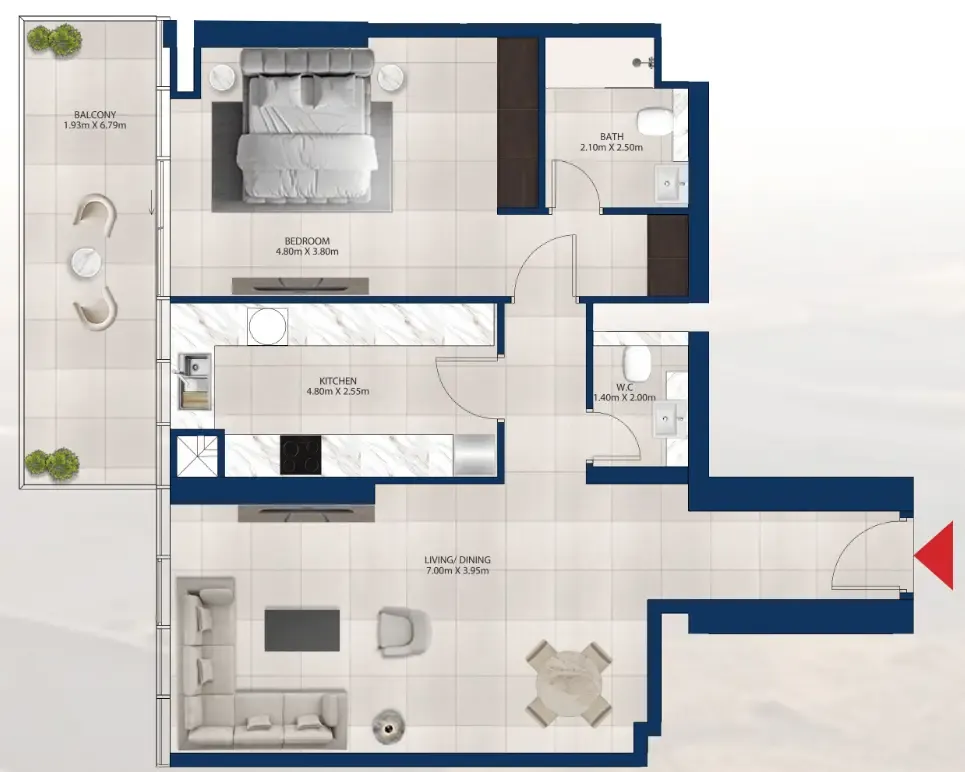 Al Vista 1 bed floor plan, 1,075 sqft