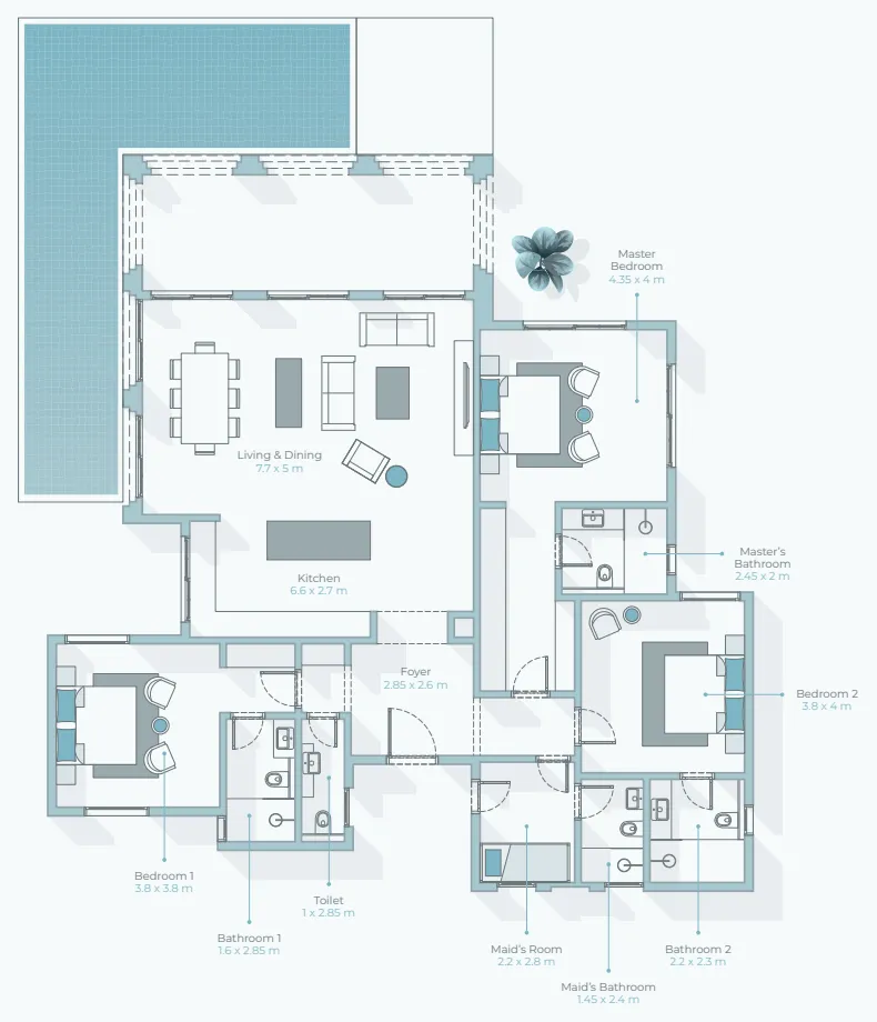 Hawana Salalah - Amazi 3 bed floor plan, 1,561 sqft