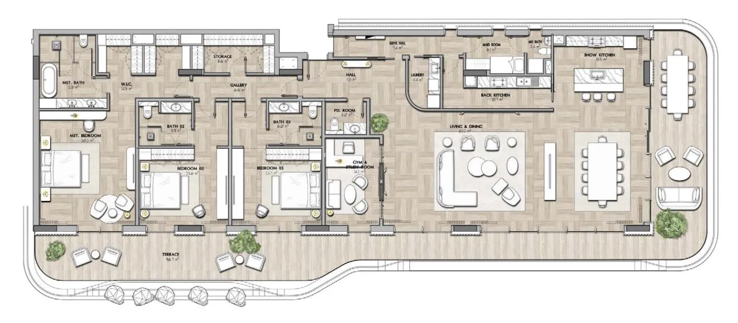 Sha Residence Emirates 3 bed floor plan, 5,909 sqft