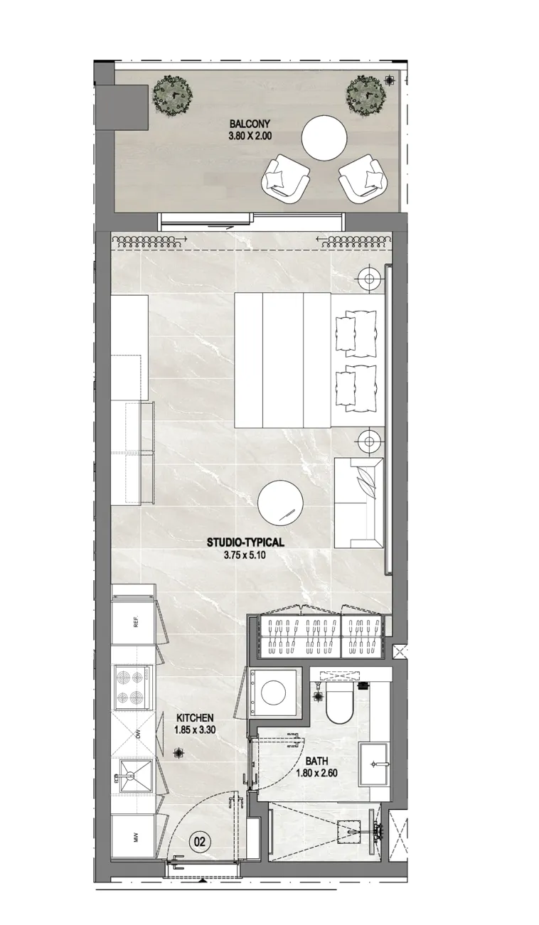Gharbi 1 Residences Studio floor plan, 453 sqft
