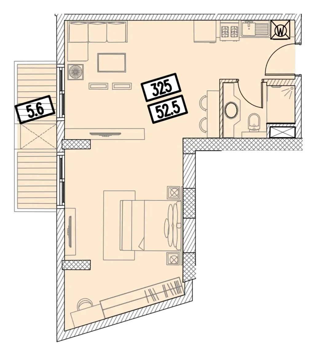 Izzzi.LifeMINT Studio floor plan, 625 sqft