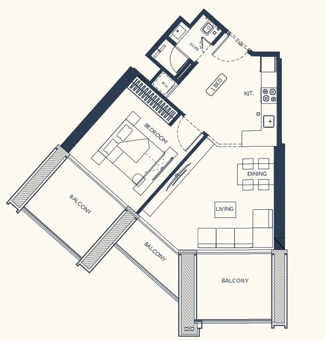 Binghatti Elite 1 bed floor plan, 793 sqft