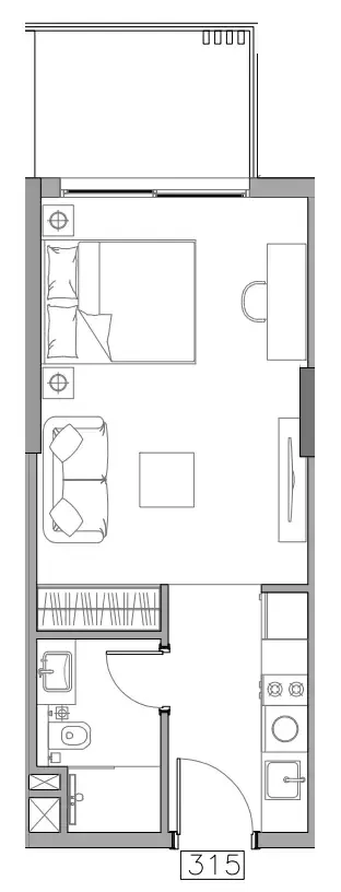 Trevino Studio floor plan, 394 sqft