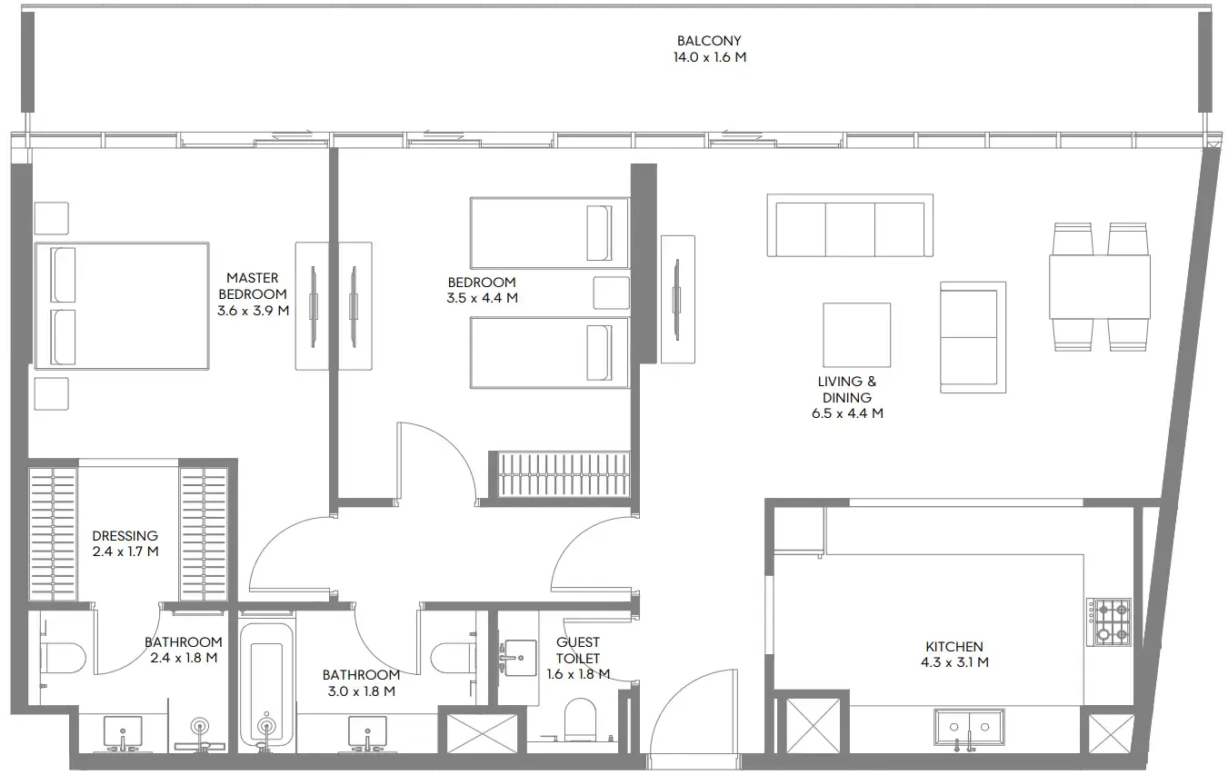 The Gate 5 2 bed floor plan, 1,421 sqft