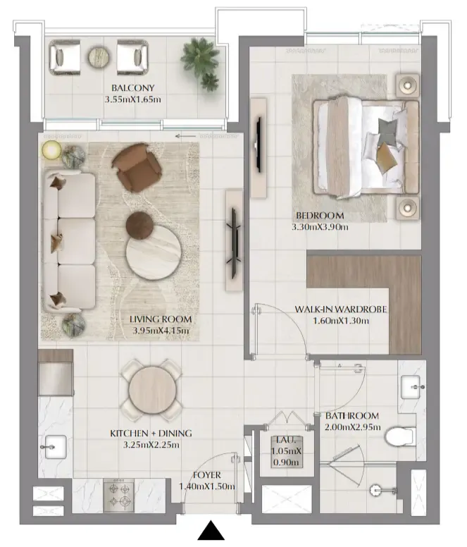 Terra Woods 1 bed floor plan, 742 sqft