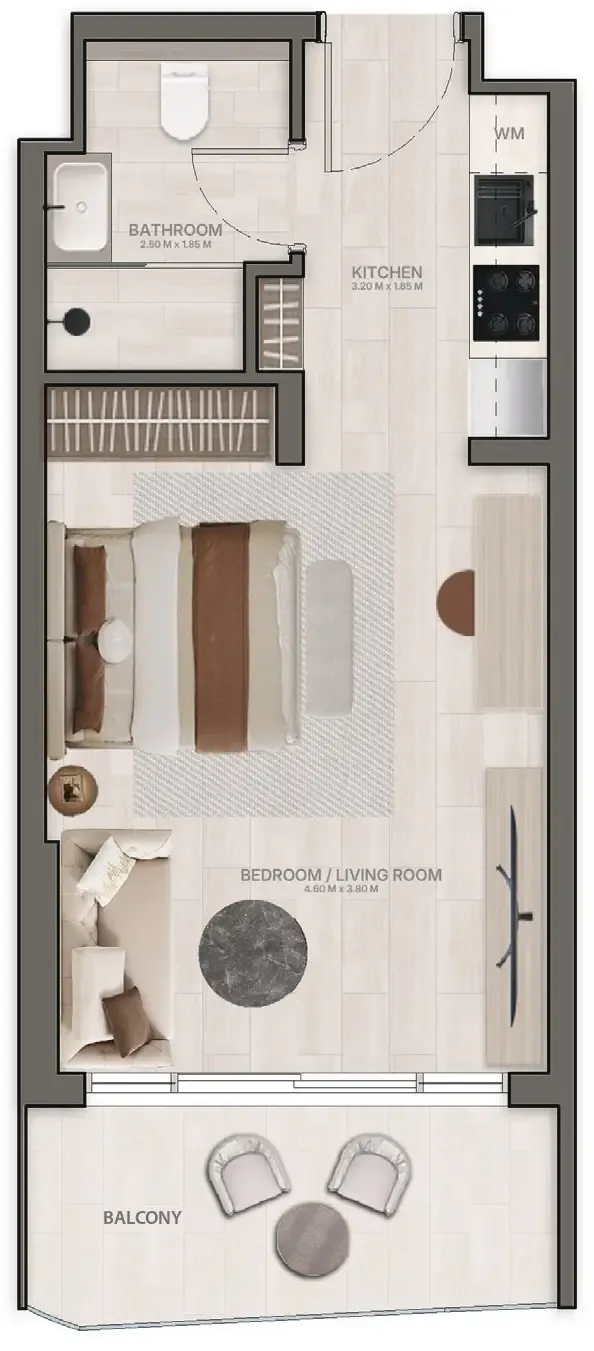 Stax Studio floor plan, 401 sqft