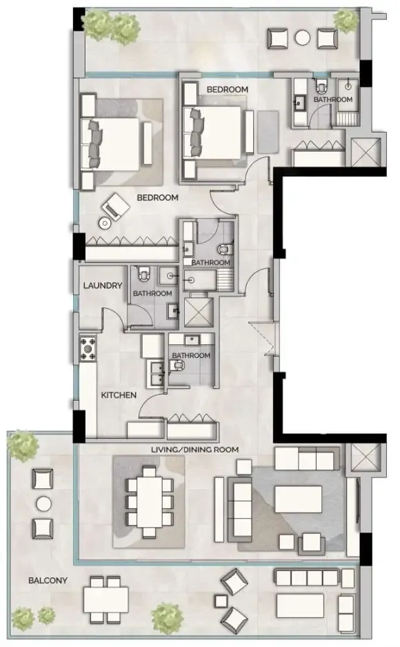 Glam Residence 2 bed floor plan, 2,135 sqft