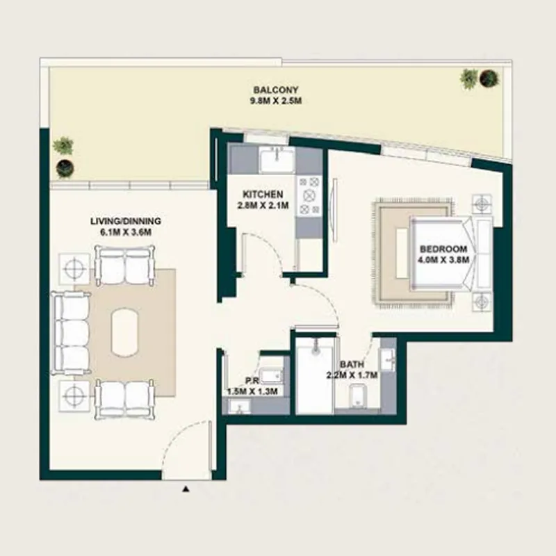 Exotica by Al Marina 1 bed floor plan, 841 sqft