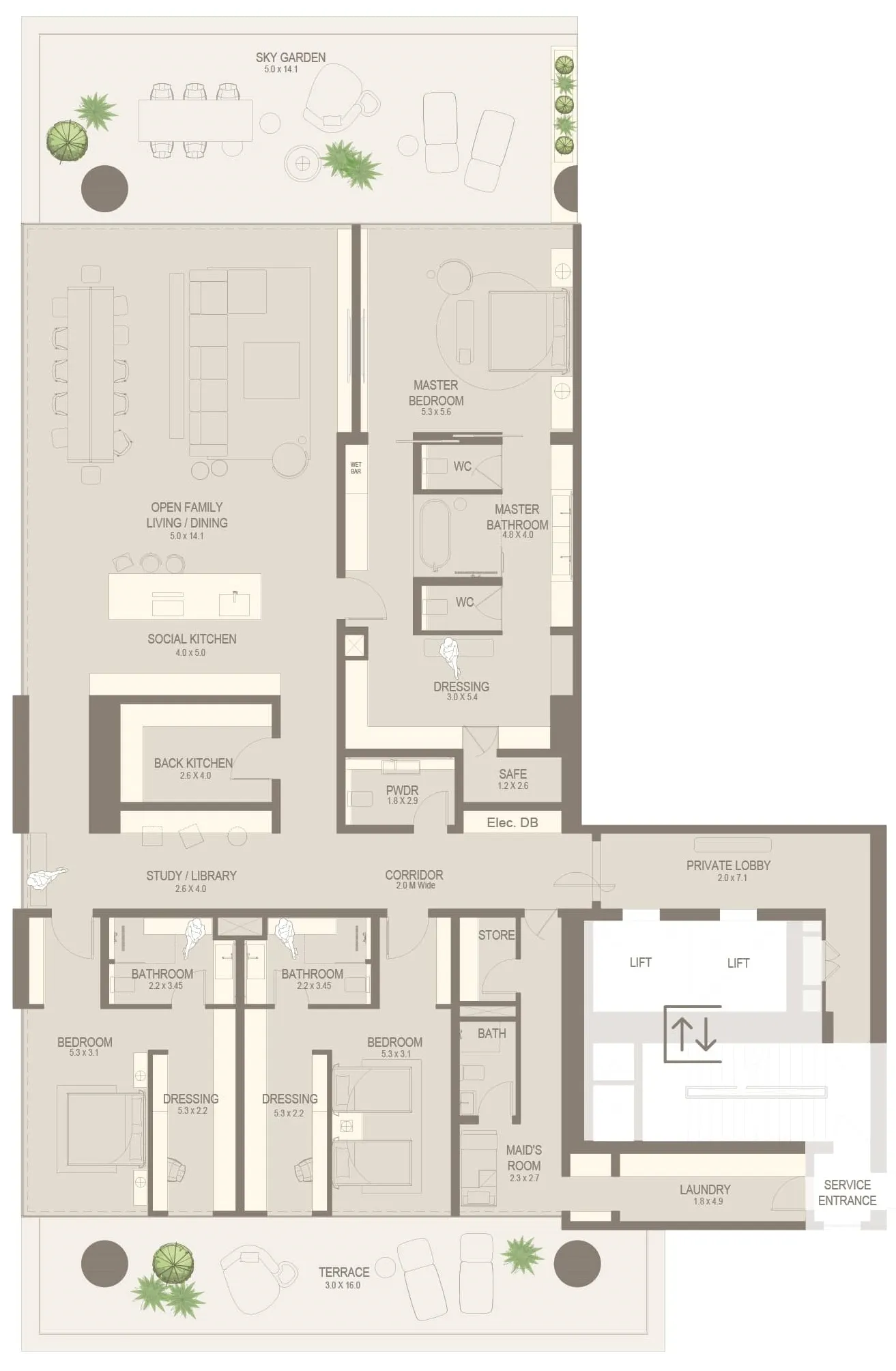 The Chedi Private Residences 3 bed floor plan, 5,689 – 5,693 sqft
